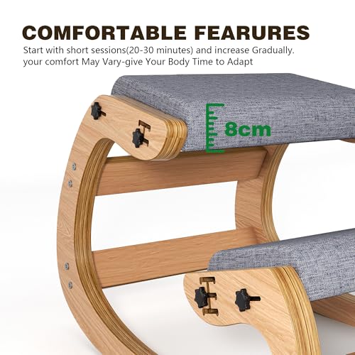 TinyHaven Ergonomic Kneeling Chair with Wooden Frame - Adjustable Height Office Chair with Soft Padding for Back Pain Relief, Posture Correcting Home & Office Desk Chair Wood TinyHaven