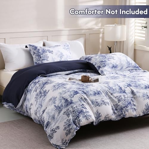 LONAVA King Botaincal 3 Pcs Duvet Cover Set, Breathable Soft Microfiber Navy Lining Comforter Cover with Zipper Closure, and 2 Anti-Pilling, Fade Resistant Pillowcases, Blue Forest LONAVA