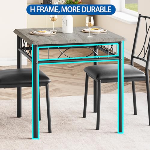 IDEALHOUSE Dining Table Set for 2, Square Dinner Table Sets with 2 Upholstered Chairs, Small Kitchen Table and Chairs for 2, Corner Dining Room Table Set for Apartment, Small Space, Dinner, Retro Gray IDEALHOUSE