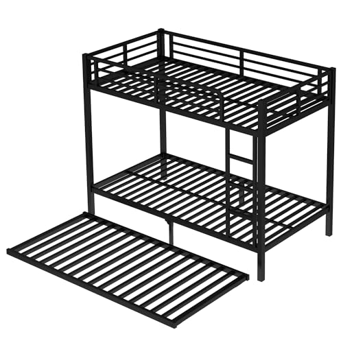 Bellemave Metal Twin XL Over Twin XL Bunk Beds with Trundle,Heavy Duty Bunk beds Frame for Adults,Kids,Teens,Space-Saving,Black Bellemave