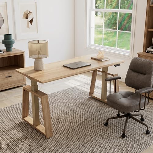 EUREKA ERGONOMIC Standing Desk, 63inch Executive Computer Desk Adjustable Height Stand up Table Modern Trapezoidal Leg,Touch Screen,Oak EUREKA ERGONOMIC