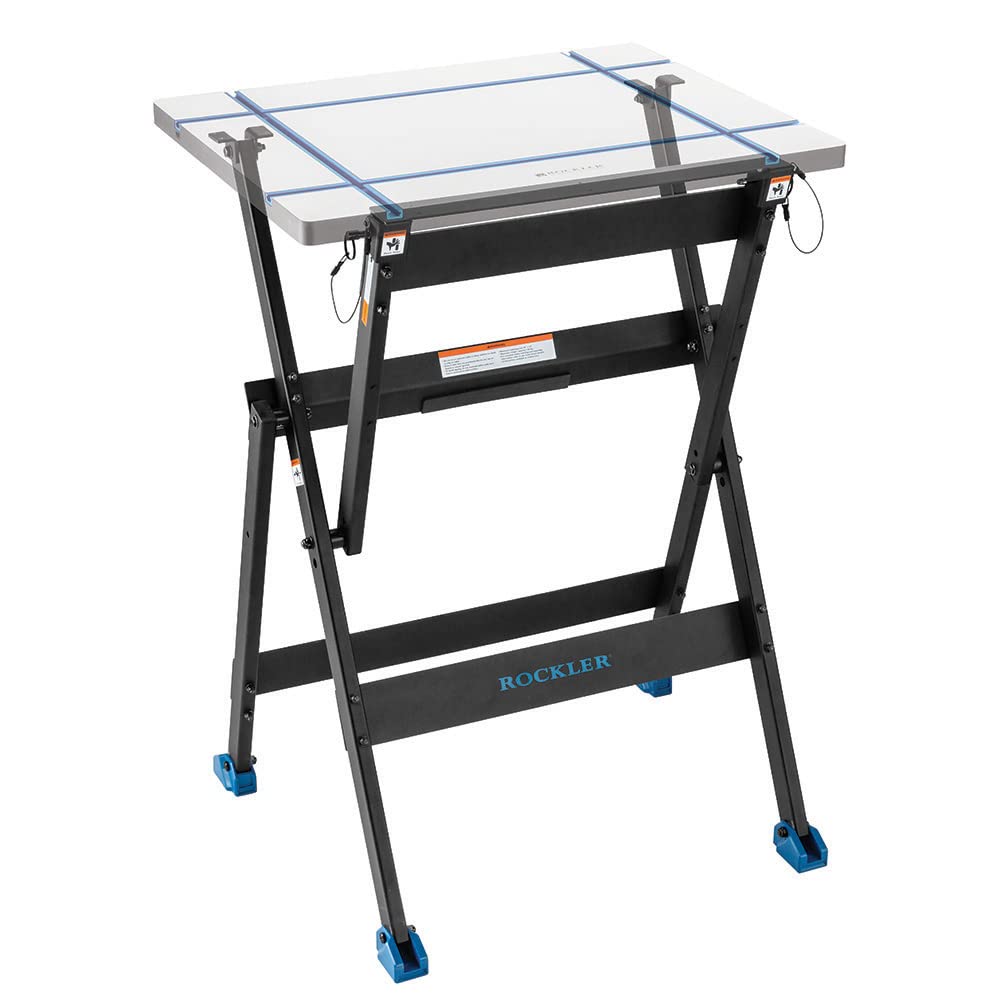 Rock-Steady Folding Steel Stand - Space-Saving Portable Work Stand w/Locking pins - 200 Pounds Capacity Woodworking Table Stand - Ideal Folding Work Stand for Router Tables and T-Track Tables ROCKLER