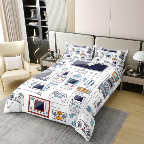 100% Cotton Gamer Bedding Sets for Boys,Gaming Duvet Cover Set Full Size,Boys Video Games Comforter Cover,Gamepad Designs Bed Set for Teen Boys Bedroom,Joystick Controller,3 Pcs with 2 Pillow Shams Erosebridal