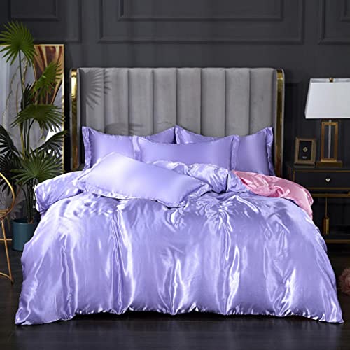 Feelyou Reversible Purple Pink Silk Like Satin Bedding Set Twin Duvet Cover Set Luxury Soft Comforter Cover Bedroom Decor Chic Luxurious Silky Bedspread Cover Zipper (1 Duvet Cover + 1 Pillow Case) Feelyou