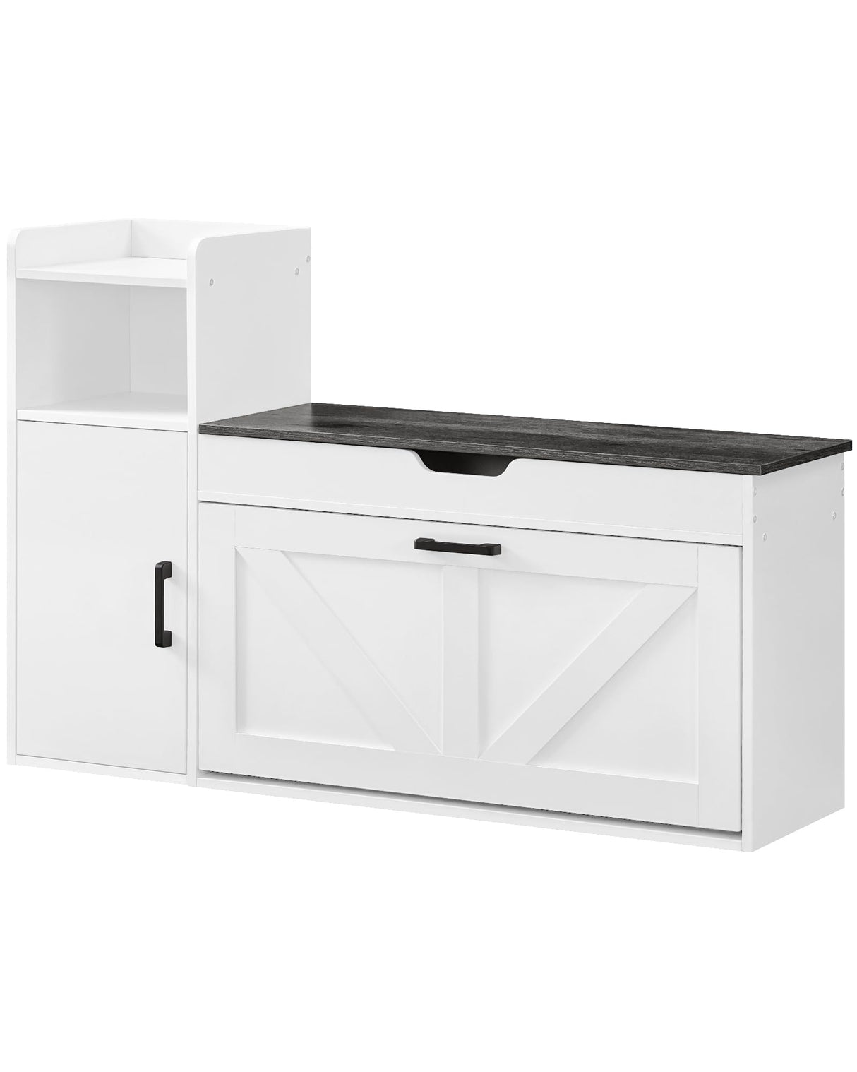 CHOEZON Shoe Storage Bench, Shoe Cabinet with Flip Drawer, 39.4'' Shoe Bench, Farmhouse Entryway Bench, Storage Bench with Side Cabinet and Lift-Off Storage Box, White Charcoal Black MHX01WC CHOEZON