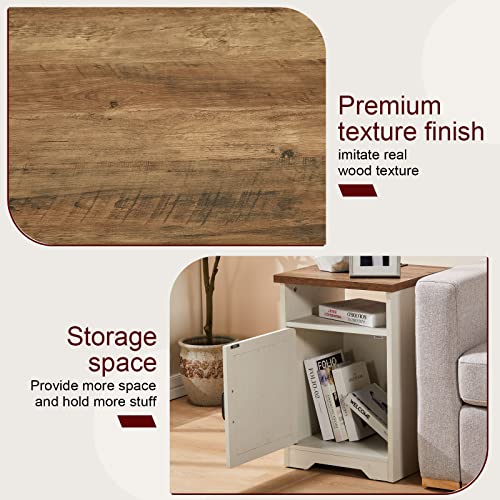 AMERLIFE 4-Piece Farmhouse Table Set Includes Sliding Barn Door TV Stand, Coffee Table& Two End Tables, Side Table with Charging Station and USB Ports, for Living Room, Bedroom, Distressed White, 66" AMERLIFE