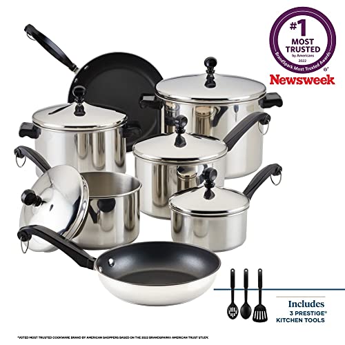 Farberware Classic Stainless Steel Cookware Pots and Pans Set, 15-Piece,50049,Silver Farberware