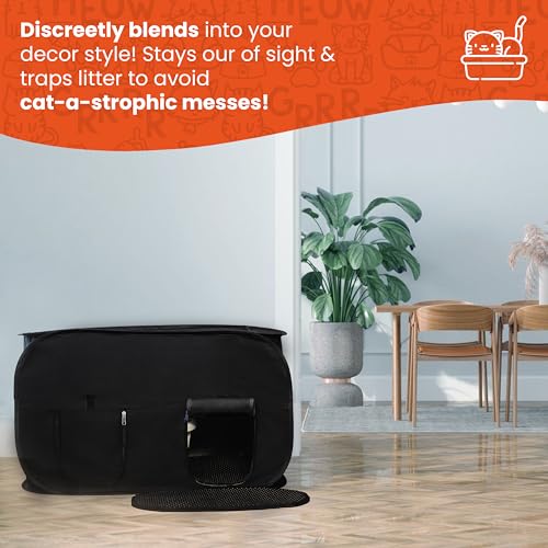 Pexter Cat Litter Box Enclosure, Discreet and Hidden Litter Box, Kitty Litter Trap Design with Easy-Clean Feature, Scoop and Deodorizer Storage Pockets, Lightweight and Waterproof PEXTER