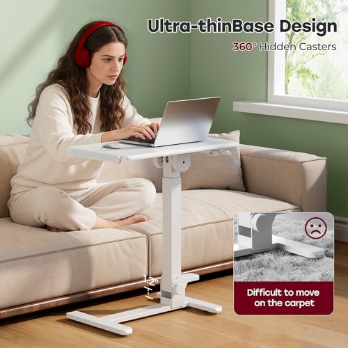 JYLH JOYSEEKER Foldable Mobile Standing Desk, 27 Inch Small Rolling Laptop Cart Height Adjustment, 90° Tiltable Bedside Table, No Assembly Needed Portable Computer Workstation, White JYLH JOYSEEKER