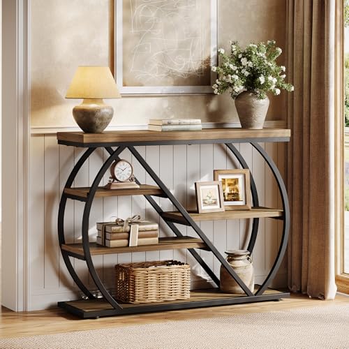 Tribesigns 41.3" Console Table, 5-Tier Industrial Entryway Table with Storage Shelves and Arched Metal Frame, Wood Rustic Hallway Table for Living Room, Foyer, Brown&Black Tribesigns