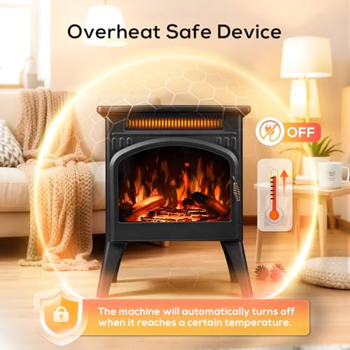 ZAFRO 21" Freestanding Electric Fireplace with Remote, Fireplace Space Heater with Adjustable Flame Color and Brightness, Thermostat/Sleep Mode/Overheat Protection for Bedroom, Living Room(Black) ZAFRO
