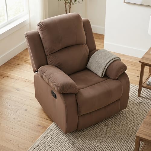 Trygoal Manual Recliner Chair, Nursery Rocking Chair, Velvet Recliner Chair for Adults, Lazy Boy, Gaming Recliner wih Overstuffed Arms, Suitable for Home Theater, Living Room, Bedroom, Brown