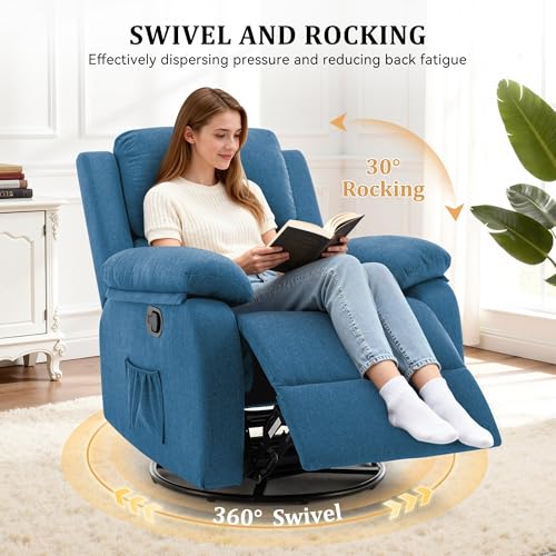 Korser Recliner Chair, 360 Swivel Rocker Chair for Adults, Small Rocking Recliner for Small Spaces, Upholstered Fabric Glider Recliner Nursery