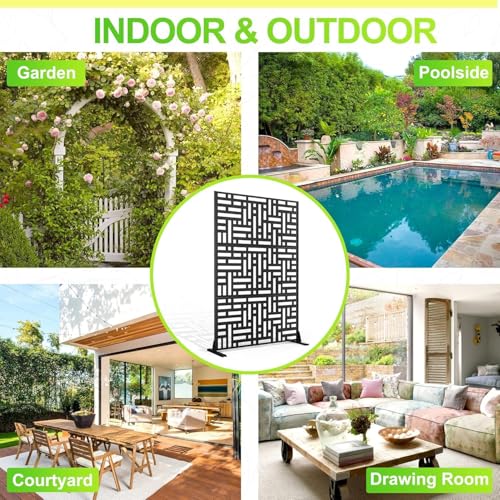 Metal Privacy Screen Room Divider, 72" h x 47" w Freestanding Decorative Panel, Rustproof Steel Indoor Outdoor Privacy Fence for Patio, Balcony, Garden, Living Room, Office & Sunroom GAOMON