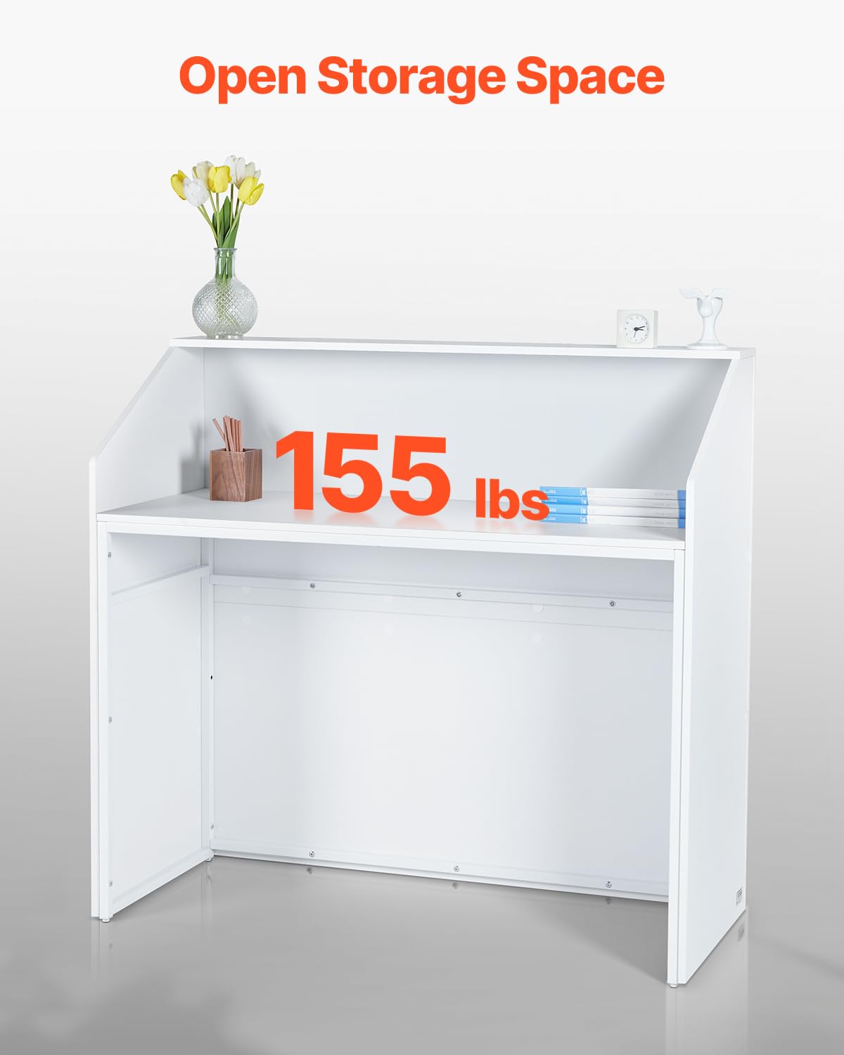 VEVOR Reception Desk, 46 Inch Rectangular Front Counter Table, Office Reception Desk, Retail Counter and Front Reception Counter, for Checkout, Lobby, Beauty Salon and Office, White VEVOR