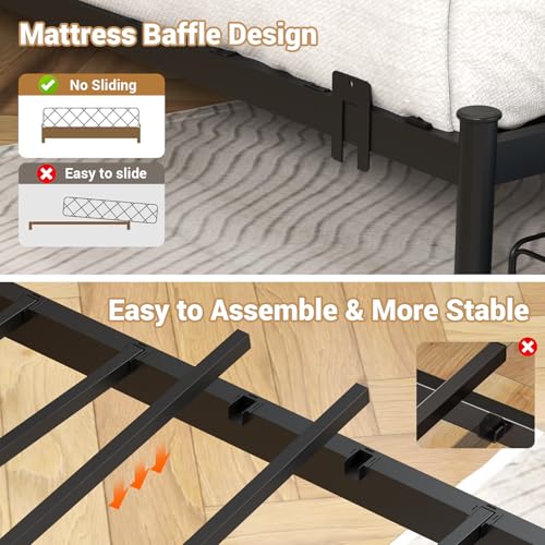 Zevemomo LED Twin Bed Frame with Charging Station, Twin Size Platform Bed with RGB LED Lights, 2 Tier Storage Headboard, Unique Heave Duty Metal Round Bar, No Box Spring Needed, Grey Zevemomo