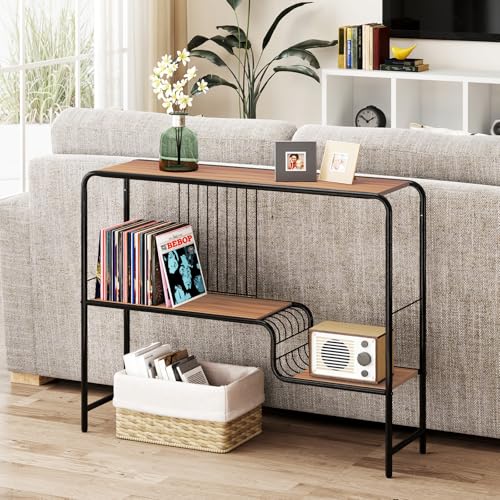 Giantex 2-Tier Console Table, 35.5" Narrow Entryway Table w/Irregular Storage Shelves & Metal Frame, Adjustable Foot Pads, Industrial Long Sofa Side Table for Hallway, Living Room, Foyer, Bedroom Giantex