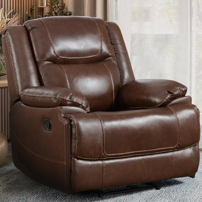 EBELLO Genuine Leather Manual Recliner Chair, Reclining Sofa Chair Couch for Living Room, Bedroom Furniture, Meeting Room, Brown