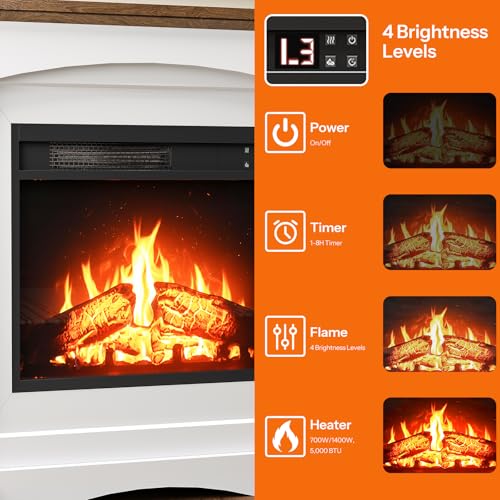 HOOBRO Electric Fireplace with Mantel, Fireplace TV Stand with Led Light, 74" Farmhouse Entertainment Center with Storage, Realistic Stacked Stone Surround and 3D Flame for Living Room, Bedroom HOOBRO