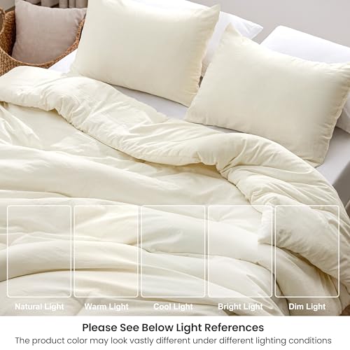 Love's cabin Queen Comforter Set Beige, 3-Piece 90% Polyester 10% Linen Blend Bedding Set, Linen-Look Textured Stripe, Down Alternative All-Season Comforter with Pillow Shams Love's cabin