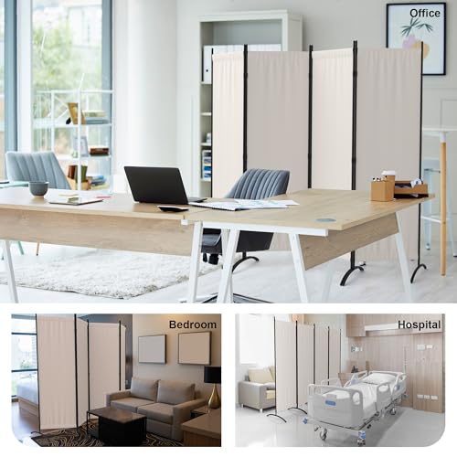 Kecreque Room Divider 4 Panel Folding Screen Portable Wall with 5 Curved Metal Feet Partition Room Dividers,6FT Wall Divider for Office Divider, Bedroom,Dressing Room,White Kecreque
