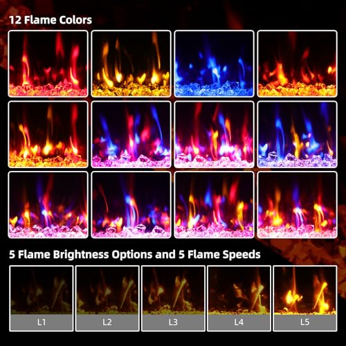 Eueiriup 2025Newly Upgraged 72 inch Ultra Thin Electric Fireplace Inserts and Wall Mounted with Remote Control & Touch Screen 1500W Fireplace Heater with Timer Eueiriup