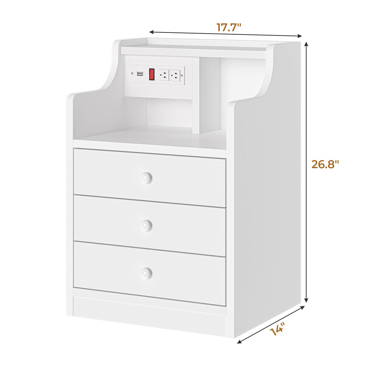 ADORNEVE Nightstand with Charging Station,White Night Stand with Hutch,Bedside Table with Drawers,Bed Side Table with Storage ADORNEVE
