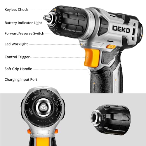 DEKOPRO 126 Piece Power Tool Combo Kits with 8V Cordless Drill, 10MM 3/8'' Keyless Chuck, Professional Household Home Tool Kit Set, DIY Hand Tool Kits for Garden Office House Repair DEKOPRO