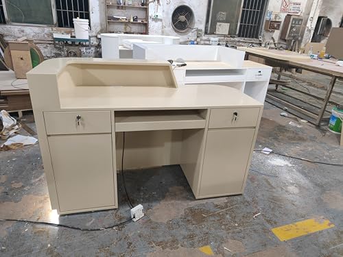 M2 Retail Reception Desk with Counter,Reception Desk with U-Shape & LED Stainless Steel Skirting,Ideal for Beauty Salons, Spas, and Luxury Businesses(1500×600×1000mm/59×24×39'') M2 Retail