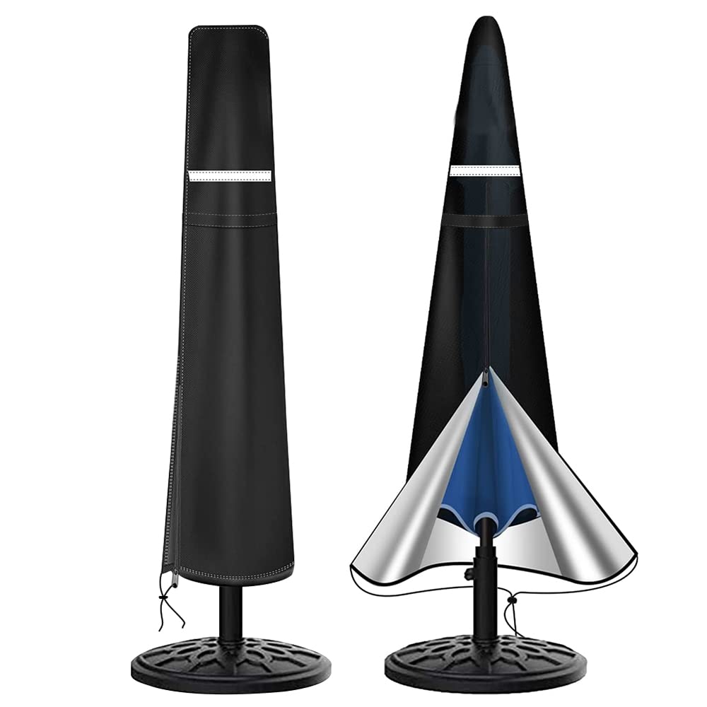 Patio Umbrella Cover for 9ft to 12ft,Waterproof 420D Oxford Outdoor Parasol Covers with Zipper,Windproof & Anti-UV Protective Cover for Garden,Market,and Patio Umbrellas,Black HCFGS