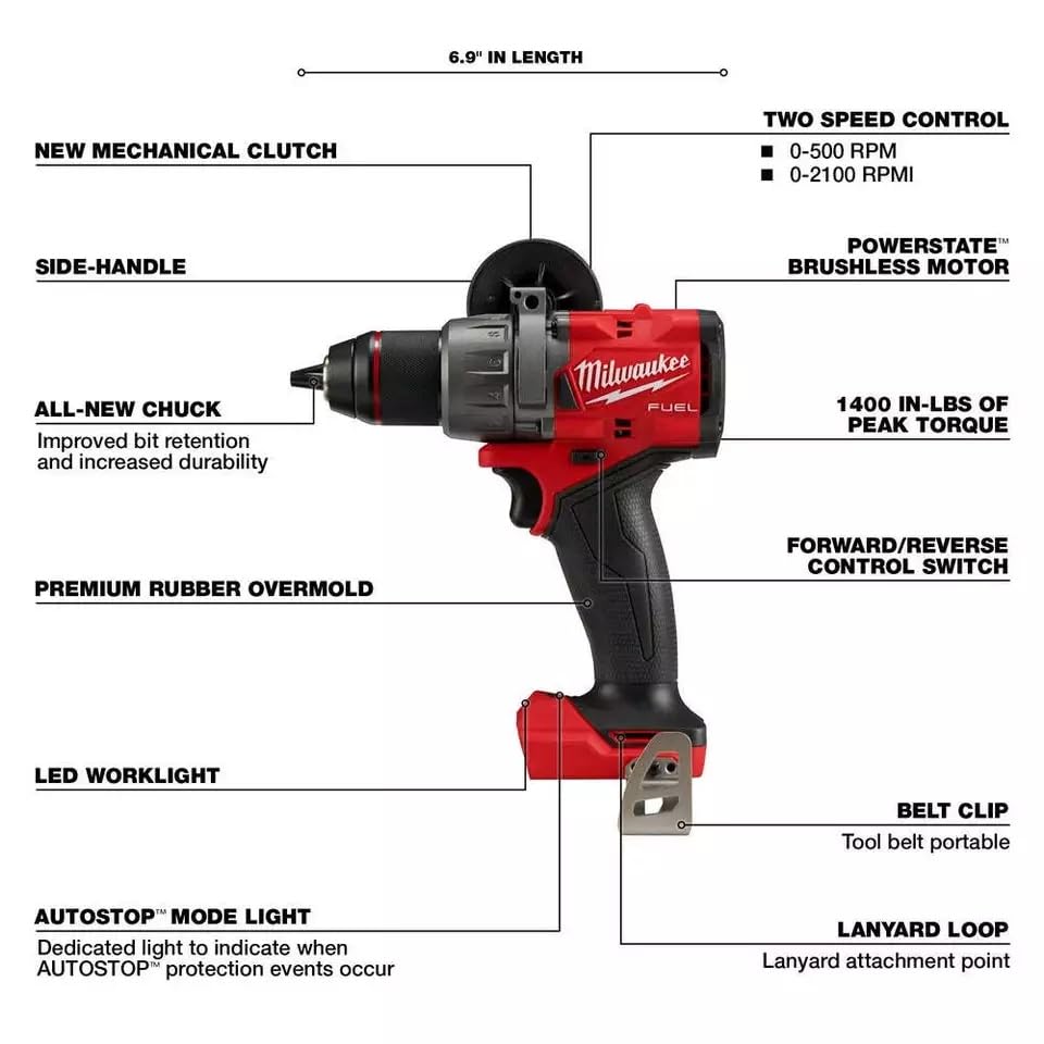 Generic For Milwaukee 2904-20 M18 FUEL 18V 1/2"" Cordless Hammer Drill/Driver - Bare Tool Generic