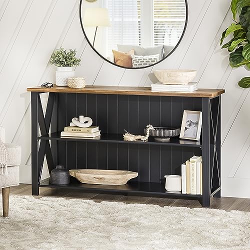 Walker Edison Farmhouse Wood Bookcase with 2 Fixed Shelves - 52 Inch, Black Storage Cabinet for Home Office Walker Edison