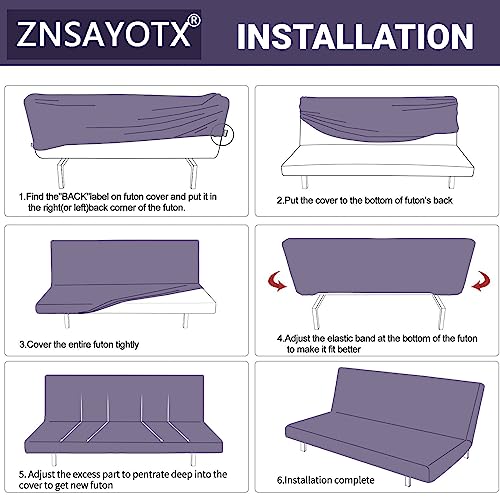 ZNSAYOTX Stretch Fit Futon Cover (67"-82") Armless Futon Sofa Bed Slipcover with Elastic Band, Universal Foldable Sofa Mattress Protector Full Queen Size, Washable Comfort Jacquard (Dark Grey) ZNSAYOTX