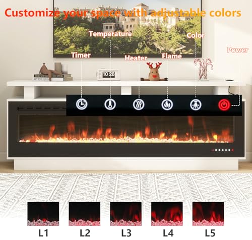 Fireplace TV Stand with 70" Smart Electric Fireplace, Wood Fireplace with Mantel, Modern Fire Place Cabinet with Socket for Living Room Farmhouse Entertainment Center (White, 70 ”) ROCSUMOO