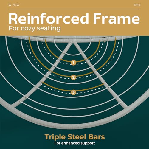 Bme 40" Ergonomic Wicker Papasan Chair with Soft Thick Density Fabric Cushion, High Capacity Steel Frame, 360 Degree Swivel for Living, Bedroom, Reading Room, Lounge Bme