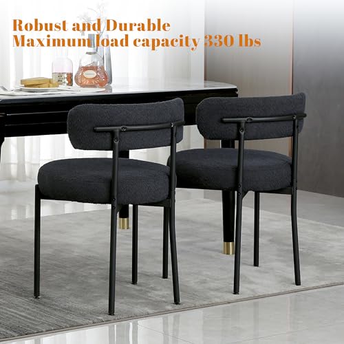 DYHOME Black Boucle Dining Chairs Set of 4, Modern Upholstered Dining Chairs with 4" Thick Cushion and Sturdy Metal Legs for Dining Room, Kitchen DYHOME