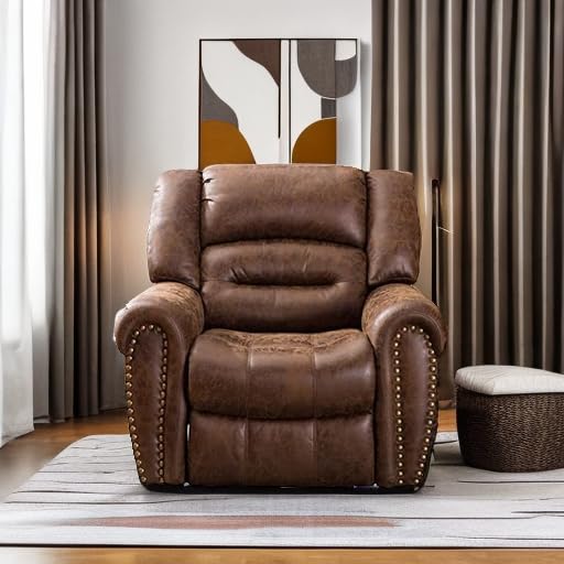 ANJ Electric Power Recliner Set of 2, Breathable Bonded Leather Reclining Chair Classic Home Theater Recliners Seating W/USB Port, Electric Recliner Chairs for Living Room (Nut Brown) ANJ