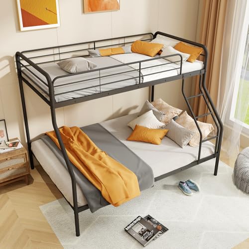 Giantex Metal Bunk Beds Twin Over Full Size, Heavy Duty Bunk Bed for Teens Adults with Ladder & Guardrails, Space Saving Metal Bunk Bed for Dorm, Bedroom, Apartment, No Box Spring Needed (Black) Giantex