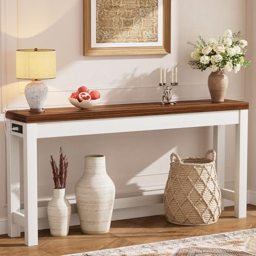 Cyclysio 63" Console Tables for Entryway, Long Console Tables for Living Room, Behind Couch Table, Sturdy Wood Support Farmhouse Entryway Table with 3AC+2USB Charging Station, Rustic Oak Cyclysio