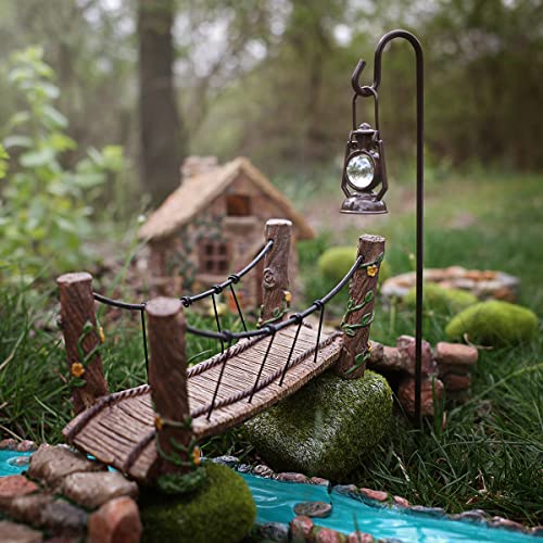 Treasure Gurus Rope Wooden Bridge Outdoor Fairy Garden Ornament Miniature Dollhouse Decor Accessory WoodArtSupply