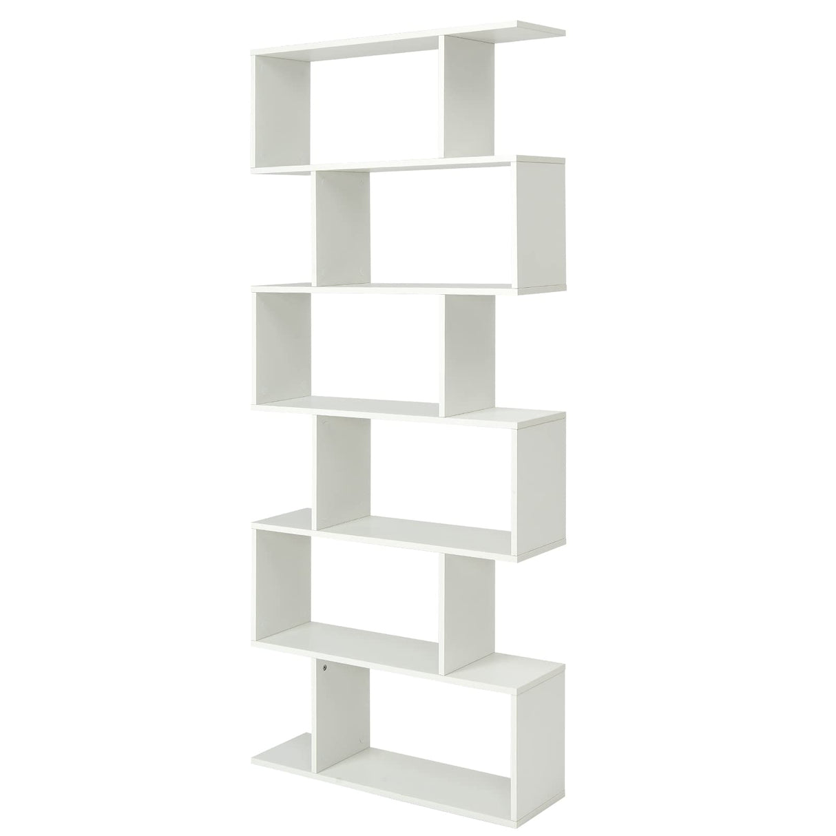 Giantex Geometric Bookcase White, S-Shaped Wooden Bookshelf, 6-Tier Modern Freestanding Decorative Storage Display Shelves for Bedroom, Living Room Giantex