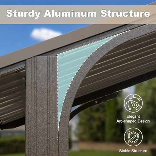 Domi 8x5FT Hardtop Grill Gazebo, Outdoor BBQ Gazebo with 2 Side Shelves and Ceiling Hook, Outdoor Grill Canopy with Galvanized Steel Double Roof for Patio Lawn Backyard Deck, Brown domi outdoor living