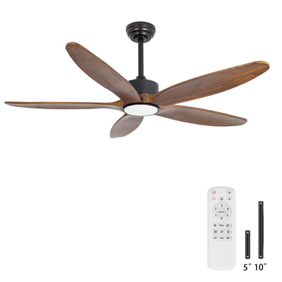 Wozzio 5 Wood Blades Ceiling Fan with Light and Remote,Quiet Reversible DC Motor,6 Wind Speed,LED Dimmable and Memory,for Bedroom/Patios/Living Room,52 inch,Dark Walnut Wood Blades