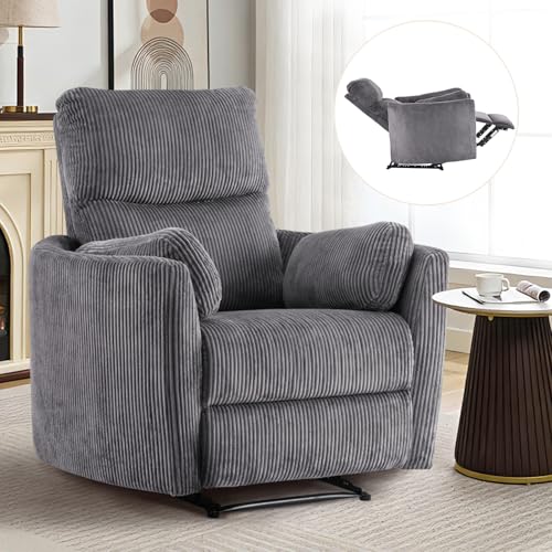 Furnimart Oversized Manual Recliner Chair for Adults, 30" Extra-Wide Corduroy Recliner with Chunky Cushion, High Back & Padded Armrests, Comfy Chair for Living Room, Bedroom, Home Heater(Gray)