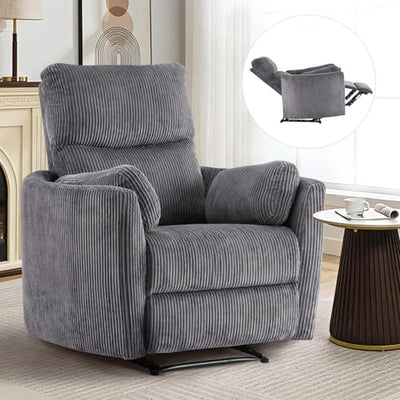 Furnimart Oversized Manual Recliner Chair for Adults, 30" Extra-Wide Corduroy Recliner with Chunky Cushion, High Back & Padded Armrests, Comfy Chair for Living Room, Bedroom, Home Heater(Gray)