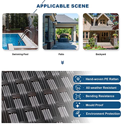 Kullavik Outdoor Patio Furniture Set 6 Pieces Sectional Rattan Sofa Set Brown PE Rattan Wicker Patio Conversation Set with 5 Navy Blue Seat Cushions and 1 Tempered Glass Table Kullavik