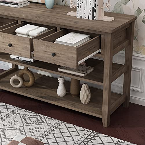 Karl home Console Table Entryway Desk, Sofa Side Table with 3 Drawers 2 Bottom Storage Shelves, Vintage TV Stand for Hallway Living Room Office, Wash Grey 29.9" H Karl home