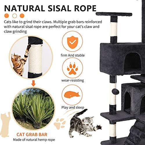 BestPet 54in Cat Tree Tower for Indoor Cats,Multi-Level Furniture Activity Center with Scratching Posts Stand House Condo Funny Toys Kittens Pet Play House,Dark Gray BestPet