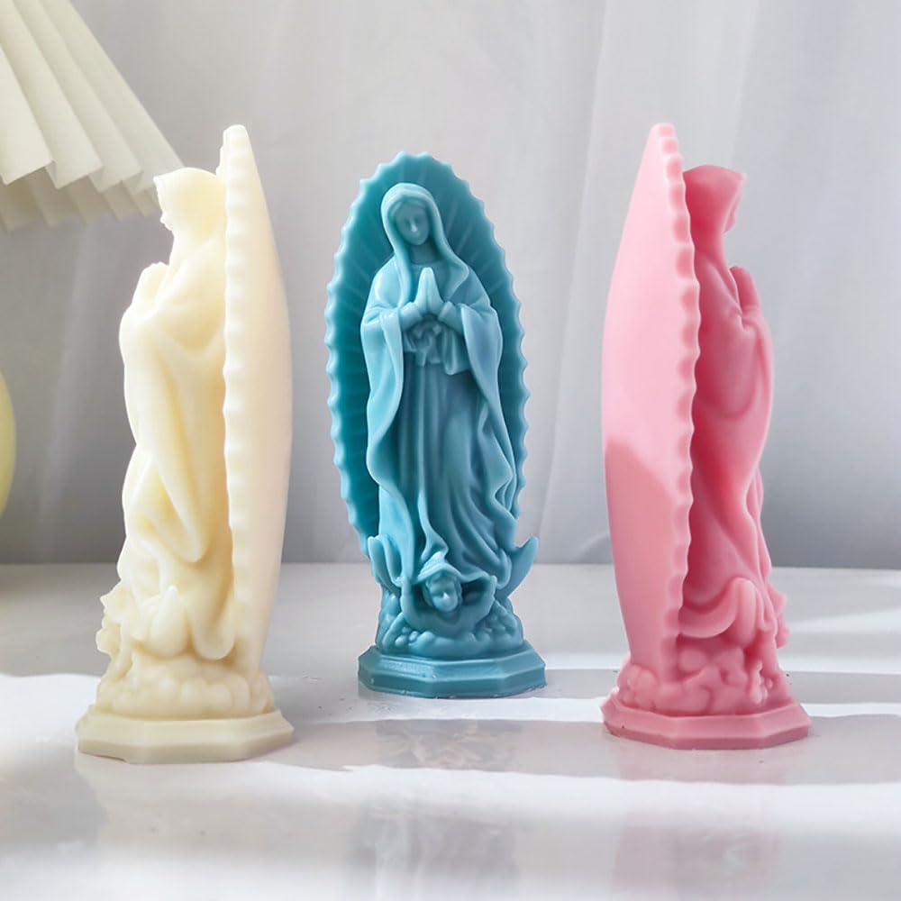 Religious Virgin Mary Statue Silicone Mold Virgin Mary Candle Molds for Candle Making Supplies Wax Tools Virgen Maria Candle Mold Silicone Molds for Resin Concrete Plaster Epoxy Molds Home Decor RUIYDZ