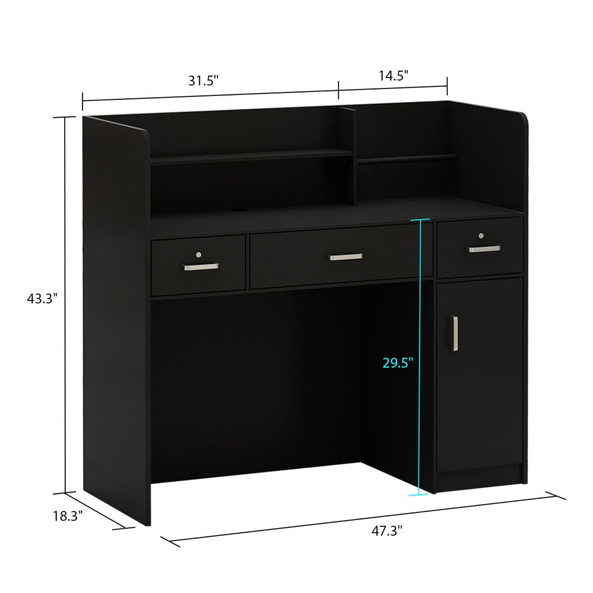 FUFU&GAGA Reception Desk with Counter, Lockable Drawers & Shelves, Cabinet, Front Counter Table for Checkout, Salon Reception Room Store Office, Black, 47.3" W x 18.3" D x 43.3" H FUFU&GAGA